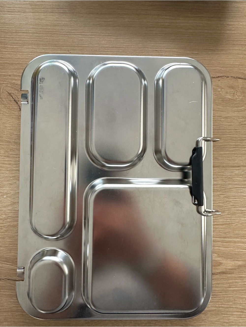 Stainless Steel Multi-Compartment Lunch Tray with Secure Clip - Silver
